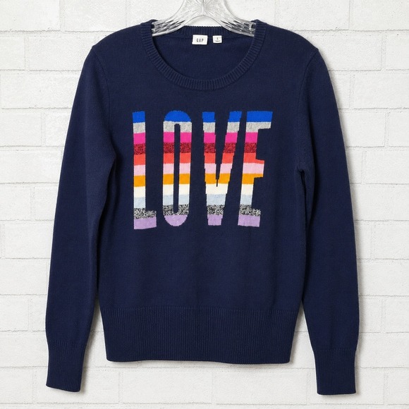 GAP Sweaters - GAP Love Sweater Womens Medium Rainbow Preppy Crewneck Cute Casual Cotton Fun